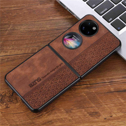 AZNS For Huawei P50 Pocket Imprinted Pattern Folding Phone Case Anti-scratch PU Leather Coated Hard PC Back Cover