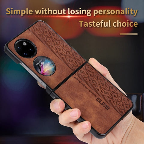 AZNS For Huawei P50 Pocket Imprinted Pattern Folding Phone Case Anti-scratch PU Leather Coated Hard PC Back Cover