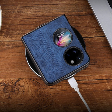 AZNS For Huawei P50 Pocket Imprinted Pattern Folding Phone Case Anti-scratch PU Leather Coated Hard PC Back Cover