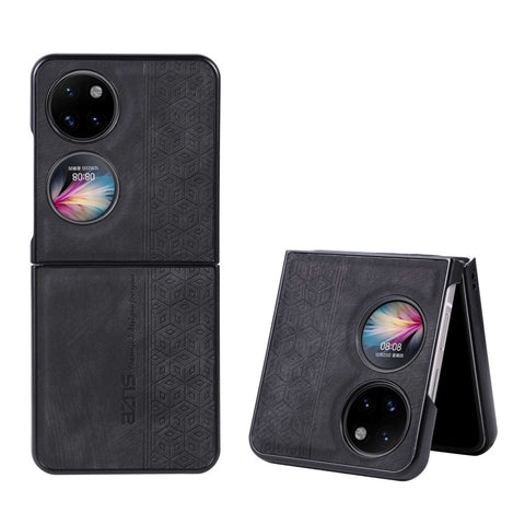 AZNS For Huawei P50 Pocket Imprinted Pattern Folding Phone Case Anti-scratch PU Leather Coated Hard PC Back Cover
