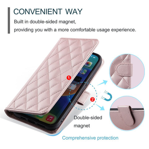 PU Leather Case for Oppo A5 Pro 5G (Global) / A5 Pro 4G (Global) / A5 Energy 5G (China) Wallet Rhombus Grid Phone Cover with Shoulder Strap / Wrist Strap
