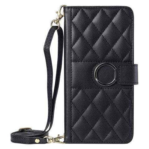Crossbody Leather Case for Oppo A5 Pro 5G (Global) / A5 Pro 4G (Global) / A5 Energy 5G (China) Ring Buckle Wallet Stand Rhombus Mobile Cover