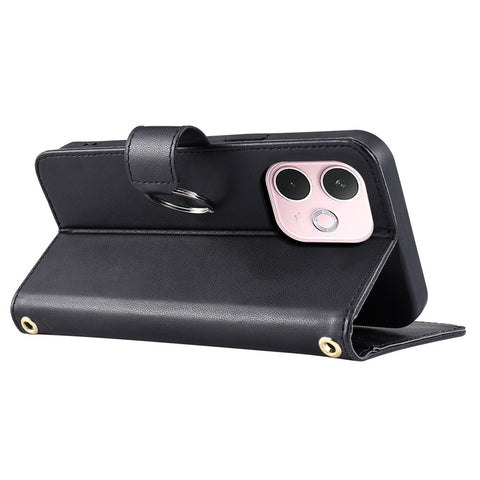 Crossbody Leather Case for Oppo A5 Pro 5G (Global) / A5 Pro 4G (Global) / A5 Energy 5G (China) Ring Buckle Wallet Stand Rhombus Mobile Cover