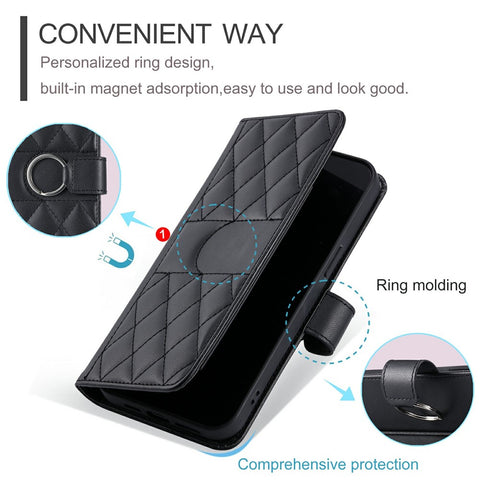 Crossbody Leather Case for Oppo A5 Pro 5G (Global) / A5 Pro 4G (Global) / A5 Energy 5G (China) Ring Buckle Wallet Stand Rhombus Mobile Cover