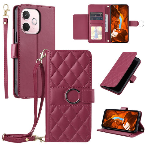 Crossbody Leather Case for Oppo A5 Pro 5G (Global) / A5 Pro 4G (Global) / A5 Energy 5G (China) Ring Buckle Wallet Stand Rhombus Mobile Cover