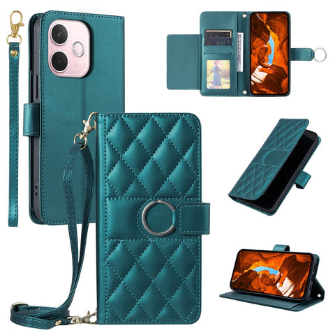 Crossbody Leather Case for Oppo A5 Pro 5G (Global) / A5 Pro 4G (Global) / A5 Energy 5G (China) Ring Buckle Wallet Stand Rhombus Mobile Cover