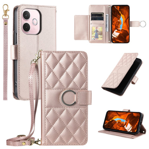 Crossbody Leather Case for Oppo A5 Pro 5G (Global) / A5 Pro 4G (Global) / A5 Energy 5G (China) Ring Buckle Wallet Stand Rhombus Mobile Cover