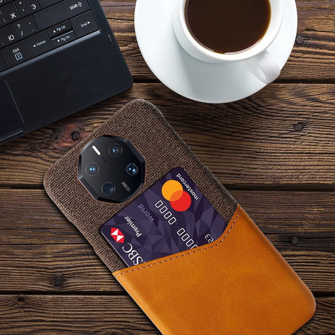For Huawei Mate 50 RS Porsche Design 4G Anti-fall Cellphone Case Cloth Texture Phone Case Card Holder PU Leather Coated PC Cover