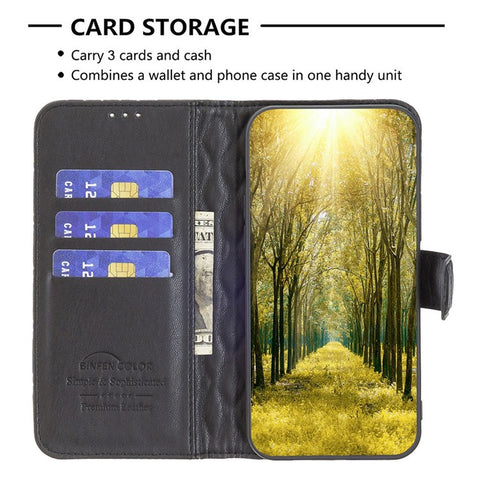 BINFEN COLOR BF Style-14 For Xiaomi Redmi A1 4G / A2 4G / A1+ 4G / A2+ 4G / Poco C50 4G PU Leather Phone Case Imprinted Rhombus Pattern Protective Case Magnetic Closure Flip Stand Wallet Cover