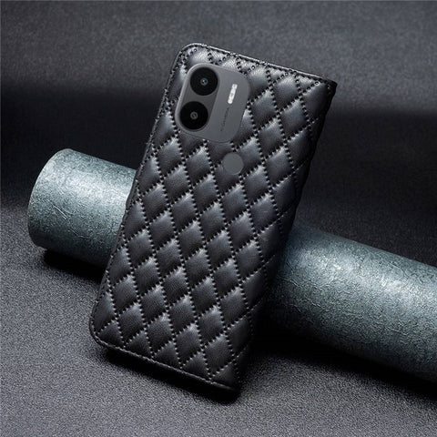 BINFEN COLOR BF Style-14 For Xiaomi Redmi A1 4G / A2 4G / A1+ 4G / A2+ 4G / Poco C50 4G PU Leather Phone Case Imprinted Rhombus Pattern Protective Case Magnetic Closure Flip Stand Wallet Cover