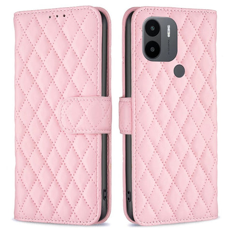 BINFEN COLOR BF Style-14 For Xiaomi Redmi A1 4G / A2 4G / A1+ 4G / A2+ 4G / Poco C50 4G PU Leather Phone Case Imprinted Rhombus Pattern Protective Case Magnetic Closure Flip Stand Wallet Cover