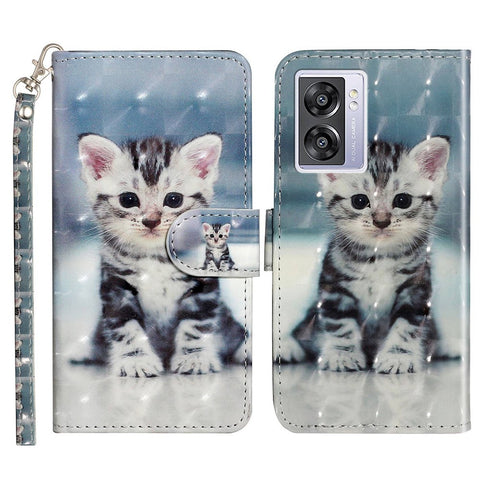 For Oppo A57 (2022) 5G / A57 4G  /  A77 5G /  A57s 4G PU Leather Wallet Phone Case 3D Pattern Printing Shockproof Case Folio Flip Cover with Stand / Strap