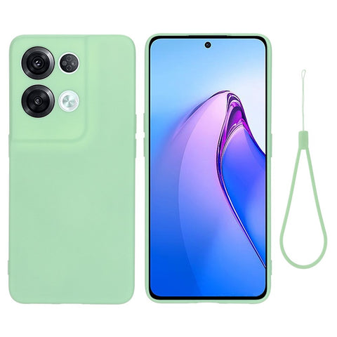 For Oppo Reno8 Pro+ 5G (Global Version) Liquid Silicone Microfiber Lining Protective Case Camera Protection Shockproof  Anti-Drop Phone Cover with Strap