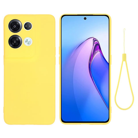 For Oppo Reno8 Pro+ 5G (Global Version) Liquid Silicone Microfiber Lining Protective Case Camera Protection Shockproof  Anti-Drop Phone Cover with Strap