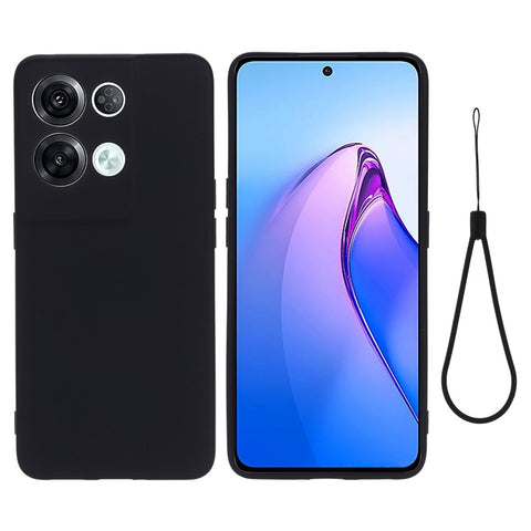 For Oppo Reno8 Pro+ 5G (Global Version) Liquid Silicone Microfiber Lining Protective Case Camera Protection Shockproof  Anti-Drop Phone Cover with Strap