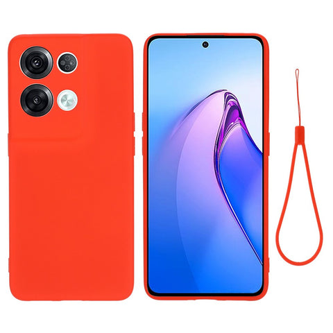 For Oppo Reno8 Pro+ 5G (Global Version) Liquid Silicone Microfiber Lining Protective Case Camera Protection Shockproof  Anti-Drop Phone Cover with Strap