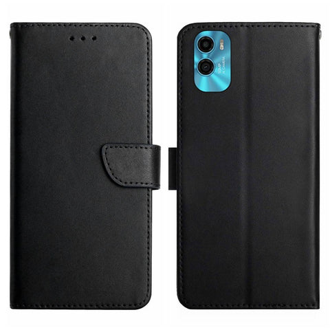For Motorola Moto E22s 4G / E32 (India) 4G HT02 Genuine Leather Nappa Texture Wallet Case with Stand Function Flip Phone Cover Strong Magnetic Clasp Shell