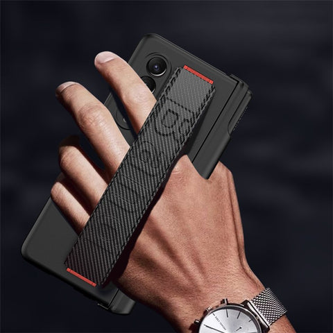GKK For Samsung Galaxy Z Fold3 5G Magnetic Hinge Hard PC Case Full Protection Anti-Resistant Wristband Phone Cover with Tempered Glass Film and Pen Holder