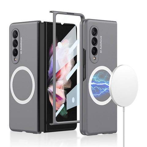 GKK Slim Magnetic Phone Case for Samsung Galaxy Z Fold3 5G Shockproof Anti-Fingerprint PC Cover (Included Tempered Glass Front Film)