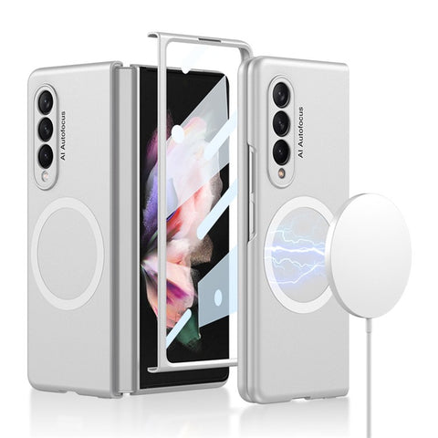 GKK Slim Magnetic Phone Case for Samsung Galaxy Z Fold3 5G Shockproof Anti-Fingerprint PC Cover (Included Tempered Glass Front Film)