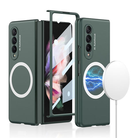 GKK Slim Magnetic Phone Case for Samsung Galaxy Z Fold3 5G Shockproof Anti-Fingerprint PC Cover (Included Tempered Glass Front Film)