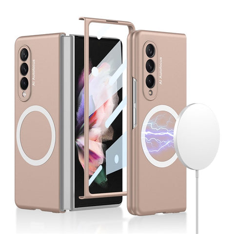 GKK Slim Magnetic Phone Case for Samsung Galaxy Z Fold3 5G Shockproof Anti-Fingerprint PC Cover (Included Tempered Glass Front Film)