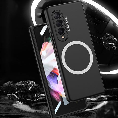 GKK Slim Magnetic Phone Case for Samsung Galaxy Z Fold3 5G Shockproof Anti-Fingerprint PC Cover (Included Tempered Glass Front Film)