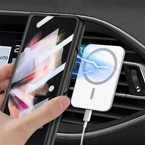 GKK Slim Magnetic Phone Case for Samsung Galaxy Z Fold3 5G Shockproof Anti-Fingerprint PC Cover (Included Tempered Glass Front Film)