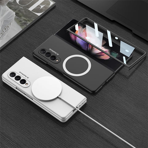 GKK Slim Magnetic Phone Case for Samsung Galaxy Z Fold3 5G Shockproof Anti-Fingerprint PC Cover (Included Tempered Glass Front Film)
