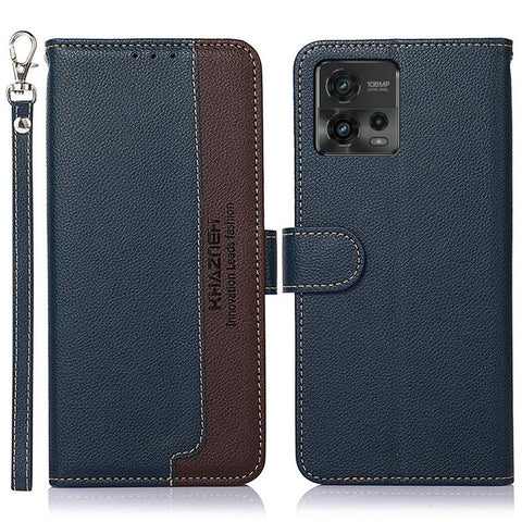 KHAZNEH For Motorola Moto G72 4G Litchi Texture Stand Wallet Phone Case RFID Blocking PU Leather TPU Cover