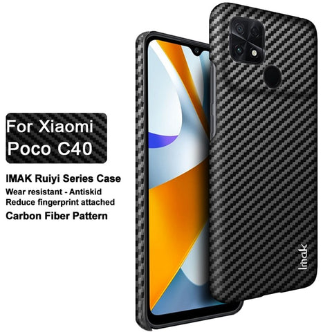 IMAK Ruiyi Series for Xiaomi Poco C40 4G Carbon Fiber Texture Phone Case Drop-proof PU Leather Coated PC Cover