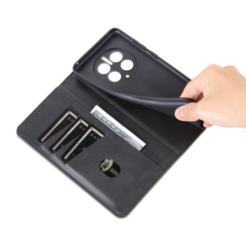 AZNS For Huawei Mate 50 Pro 4G Cowhide Texture Anti-scratch PU Leather Wallet Cover Magnetic Auto-absorbed Phone Stand Case