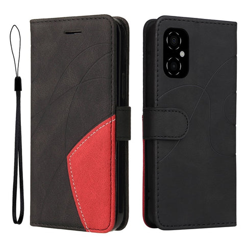 For Xiaomi Poco M4 5G / Poco M5 (India) 4G Leather Case Wallet Stand Color Splicing Phone Cover
