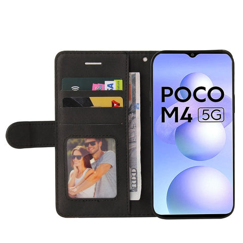 For Xiaomi Poco M4 5G / Poco M5 (India) 4G Leather Case Wallet Stand Color Splicing Phone Cover