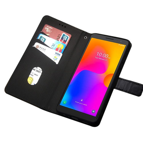 IDEWEI For Alcatel 1B (2022) Splicing PU Leather Stand Case Card Holder Magnetic Clasp Phone Cover with Hand Strap