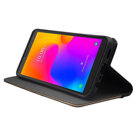 IDEWEI For Alcatel 1B (2022) Splicing PU Leather Stand Case Card Holder Magnetic Clasp Phone Cover with Hand Strap