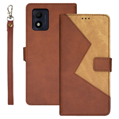 IDEWEI For Alcatel 1B (2022) Splicing PU Leather Stand Case Card Holder Magnetic Clasp Phone Cover with Hand Strap