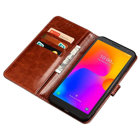 IDEWEI For Alcatel 1B (2022) Crazy Horse Texture PU Leather Phone Cover Folio Flip Full Protection Cover with Stand Wallet