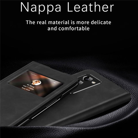 For Samsung Galaxy Z Fold2 5G View Window Design Nappa Texture PU Leather + PC Phone Stand Case Anti-drop Anti-scratch Cover