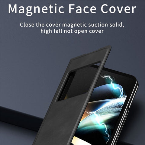 For Samsung Galaxy Z Fold2 5G View Window Design Nappa Texture PU Leather + PC Phone Stand Case Anti-drop Anti-scratch Cover