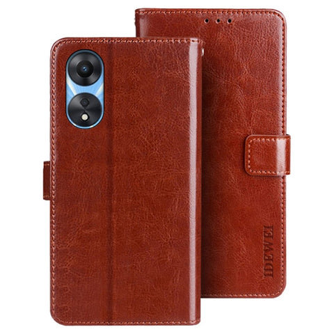 IDEWEI For Oppo A58 5G Protective Shell, PU Leather Flip Stand Wallet Cover Crazy Horse Texture Phone Case