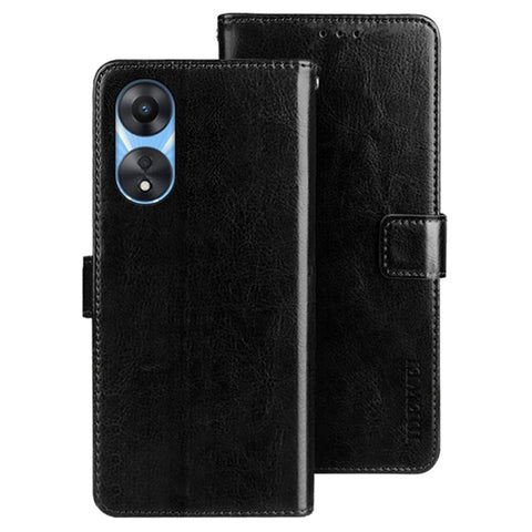 IDEWEI For Oppo A58 5G Protective Shell, PU Leather Flip Stand Wallet Cover Crazy Horse Texture Phone Case