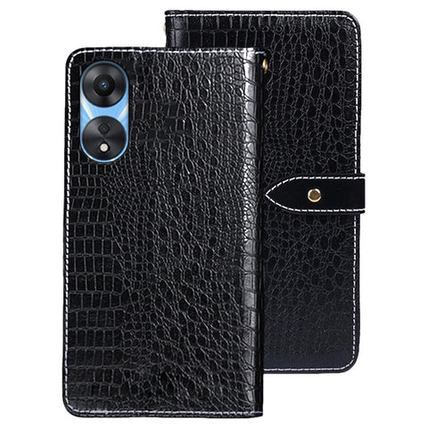 IDEWEI Magnetic Protective Cover for Oppo A58 5G, Foldable Stand Crocodile Texture PU Leather Wallet Folio Flip Phone Case