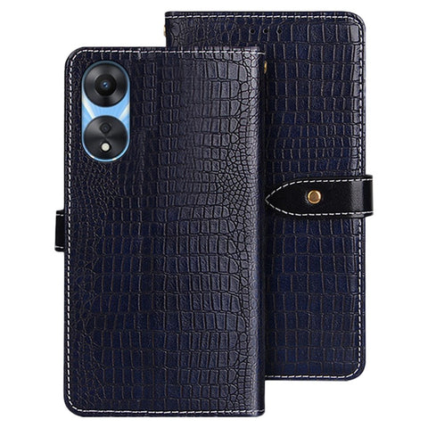 IDEWEI Magnetic Protective Cover for Oppo A58 5G, Foldable Stand Crocodile Texture PU Leather Wallet Folio Flip Phone Case