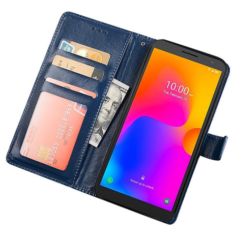 IDEWEI For Alcatel 1 Ultra Wallet Feature Magnetic Closure Phone Case Crazy Horse Texture Fall Proof PU Leather Flip Cover with Stand