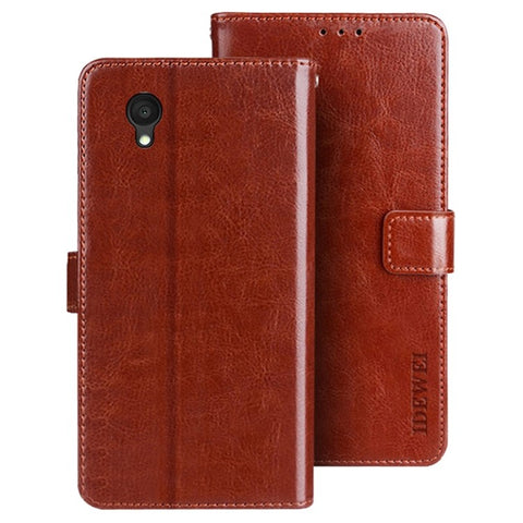 IDEWEI For Alcatel 1 Ultra Fully Wrapped PU Leather Flip Stand Wallet Cover Crazy Horse Texture Phone Protective Case