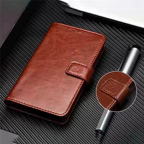 IDEWEI For Alcatel 1 Ultra Fully Wrapped PU Leather Flip Stand Wallet Cover Crazy Horse Texture Phone Protective Case