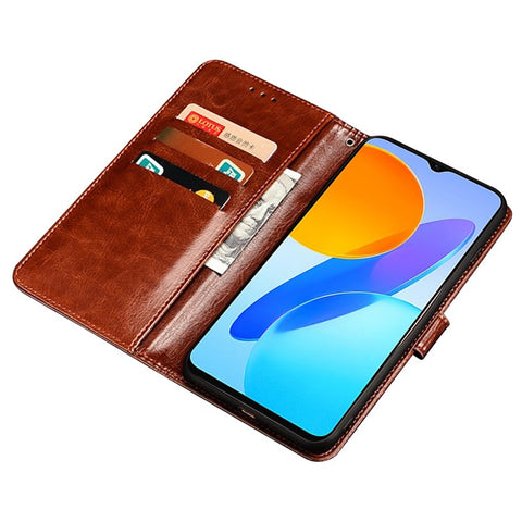 IDEWEI Phone Shell for Huawei nova Y90 4G Crazy Horse Texture PU Leather Flip Stand Wallet Cover Protective Case