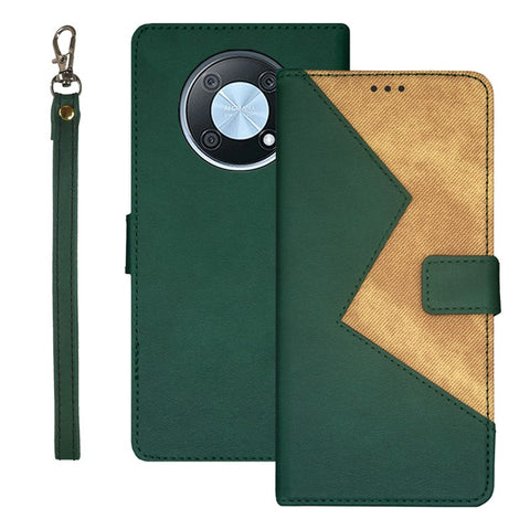 IDEWEI For Huawei nova Y90 4G Anti-fading Color Splicing Leather Magnetic Cover Phone Case with Card Slots and Wrist Strap