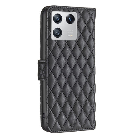 BINFEN COLOR BF Style-14 For Xiaomi 13 Imprinted Rhombus Pattern Magnetic Closure Flip Case PU Leather Wallet Book Stand Phone Cover